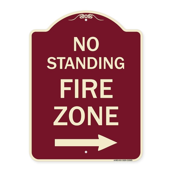 Signmission No Standing Fire Zone W/ Right Arrow Heavy-Gauge Aluminum Sign, 24" x 18", BU-1824-23585 A-DES-BU-1824-23585 - main